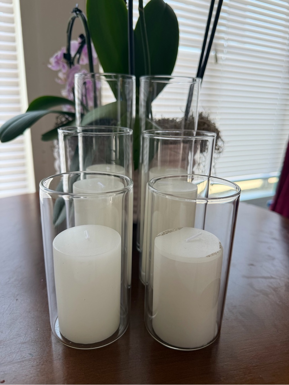 Clear Glass Hurricane Candle Holders with White Pillar Candles - Picture 4 of 4